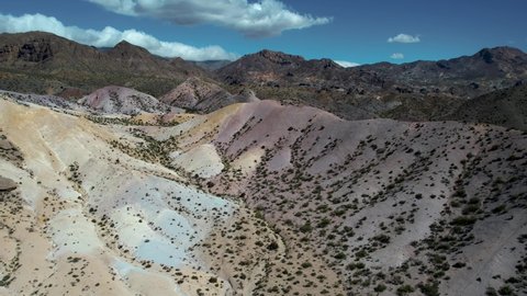 Aerial landscape and wild nature of Mendoza, Argentina, South America. Drone flying over the picturesque mountains. Drone footage