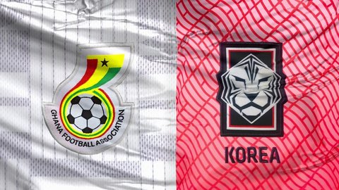 Ar Rayyan, Qatar. Apr 4, 2022. A waving flag of Ghana vs Korea.   Concept: International Football Match