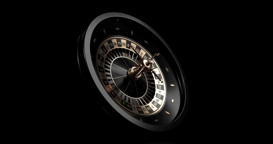 Close Up Animated Futuristic, Modern Black And Golden Rotating Roulette Wheel Isolated On The Black Background. 3D 4K Video. Royalty-Free Stock Footage #1088922357
