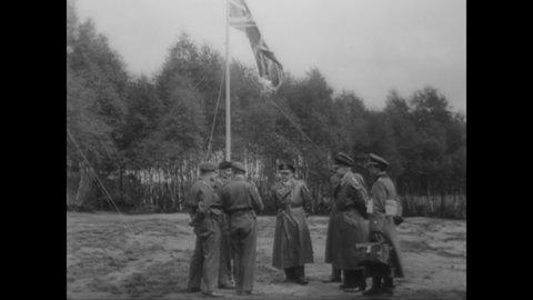 CIRCA 1945 - German General von Friedeburg meets with Britain's Field Marshal Montgomery to surrender unconditionally.