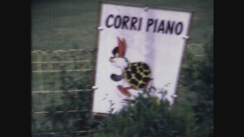 PESARO, ITALY JUNE 1967: Corri Piano sign, in English Run Slow in 60s