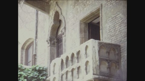 VERONA, ITALY MAY 1971: Romeo and Juliet balcony in Verona in 70s