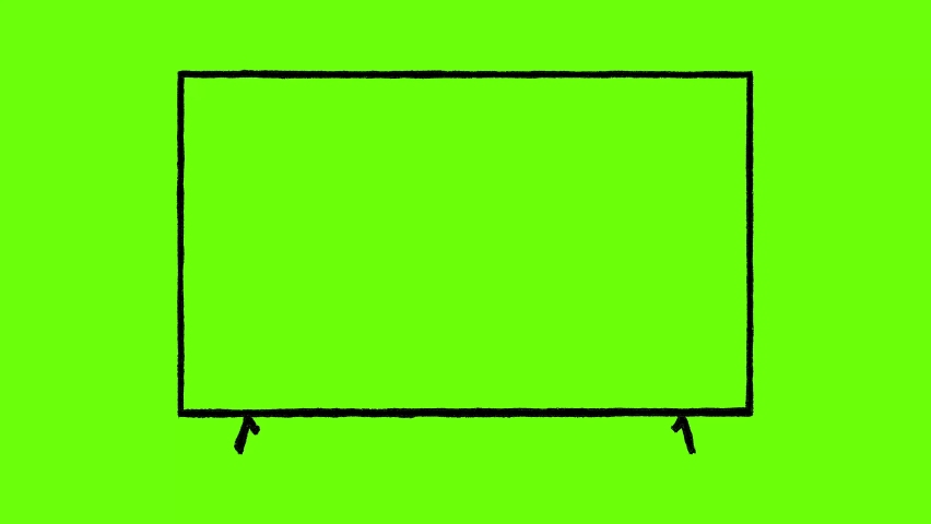 Modern flat screen tv with a green screen. Hand-drawn animation that can be looped.
