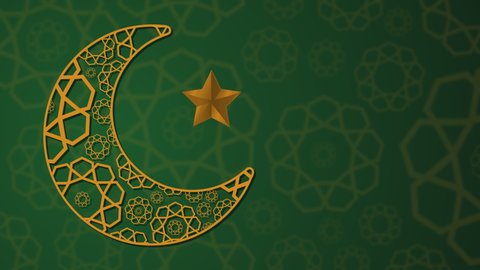 Golden Moon with Star in Arabic Ornaments. Ramadan Kareem and Happy Eid Islamic Design Element. Colorful Motion Gradient Oriental Ornaments Animation Background. Islamic Elegant geometric pattern.