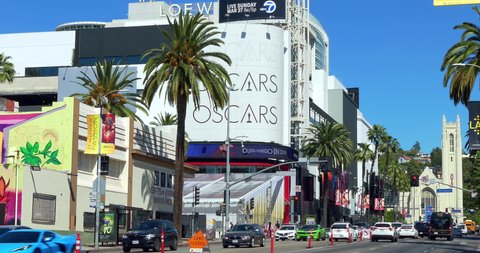 LOS ANGELES, CALIFORNIA, USA - MARCH 22, 2022: Dolby Theater prior to Oscar Academy Award Nomination at Hollywood and Highland in Los Angeles, California 4K