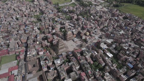 Nepal Bhaktapur Durbar Square Aerial Shot CIty Descend Rotate R in Kathmandu Log