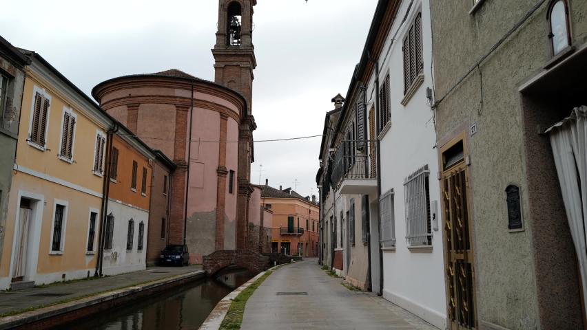 Comacchio, Ferrara - April 2022 - the "little Venice", a lagoon city built at the mouth of the Po river