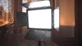 LED lamp for video shooting, at home. Home equipment for photo and video shooting