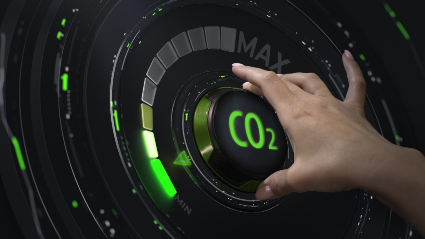 Reducing carbon dioxide emission trace. The hand moves the CO2 reduction handle. Abstract concept. | Shutterstock HD Video #1088937369