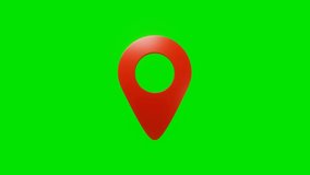 Seamless looping location pin symbol turns around itself on chroma key green screen background. Sign and symbol concept. 4K footage video