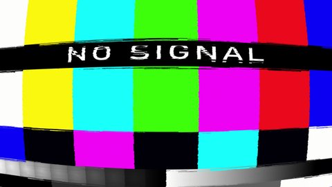 No signal TV screen. Old television with technical difficulties warning. Seamless loop animation, glitch video distortion