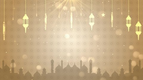 Ramadan gold background with lantern and BG Bokeh. 4k background 