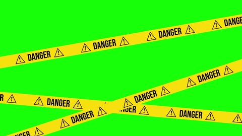 DANGER Sign Barricade 4K Animation, Green Background for Chroma Key Use