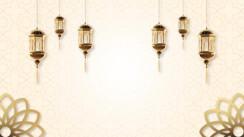 Beautiful Elegant Ramadan Mubarak Lanterns or Fanous Hanging Loop Backgrounds. Colorful Lights in Islamic Pattern festive invitation Ramadan arabic Animation for the Holy Month Occasion of fasting.