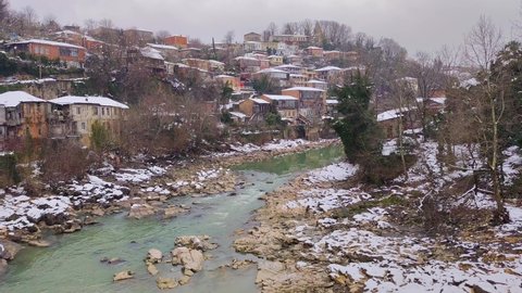 Kutaisi, Georgia - March 17, 2022: Riverbank of Rioni River in Kutaisi.