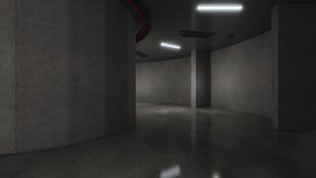 Motion Empty concrete tunnel.3D Background for corridor, interior design,architecture,technology,Parking,science,factory,industry,warehouse.Abstract 3D animation.Video 3d 4K loop.3d render. 