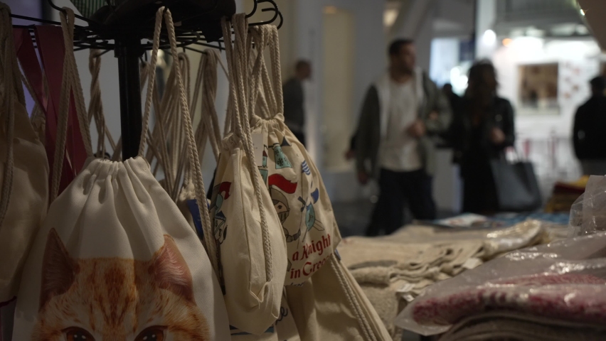 Shops in narrow street at night, Mykonos Town, Mykonos, Cyclades, Greek Islands, Greece, Europe