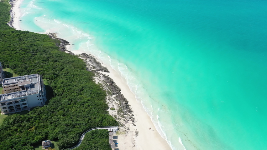 Cuba Cayo Santa Maria beach drone aerial 4K white sand shot cayo coco varadero caribbean sea waves atlantic ocean tropical turquoise  paradise view Antilles landscape destination cuban coast coastline | Shutterstock HD Video #1088948505