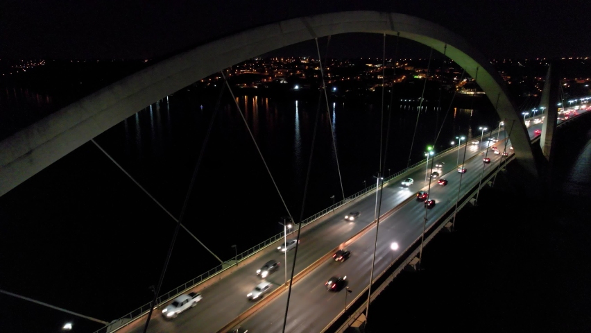 Brasília Federal District. Brasília Brazil. Night scape of juscelino kubitschek bridge at downtown Brasilia Brazil. Cityscape of illuminated square and avenue at downtown district Brasília Landmark.