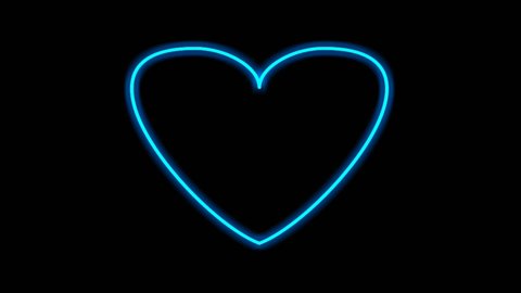Neon light border blue love heart shape animation on black background.flicking modern border with blank copy space 4K