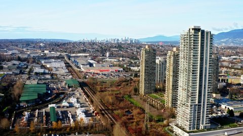 Burnaby , BC , Canada - 01 10 2022: Vista Of Burnaby Cityscape With High-Rise Buildings And Brentwood Town Centre Skytrain Station