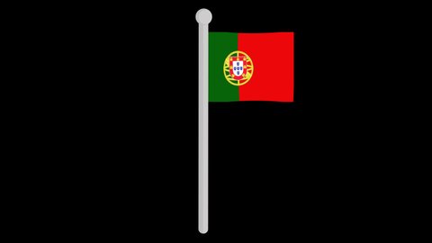 Animation of the flag of Portugal waving on a flagpole, on a transparent background