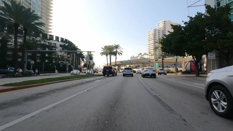 POV Drive through the city of Miami Beach - MIAMI, USA - FEBRUARY 15, 2022