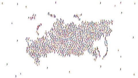 Russia Map A large group of people form to create a Russian map. 4K Video Animation.