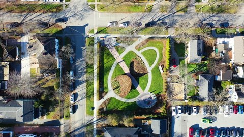 Aerial of Voices of Freedom Memorial in Niagara-on-the-Lake, Ontario, Canada. it commemorates the Underground Railway 4K