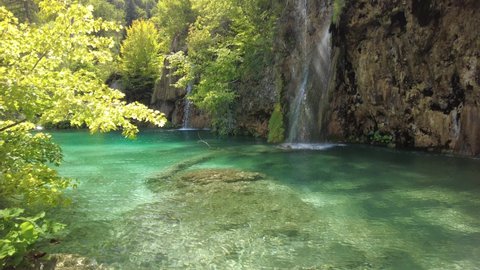 Galovacki Buk waterfall of Plitvice Lakes National Park in Croatia on sunshine. Natural forest park with lakes and falls in the Lika region. UNESCO World Heritage of Croatia named Plitvicka Jezera.