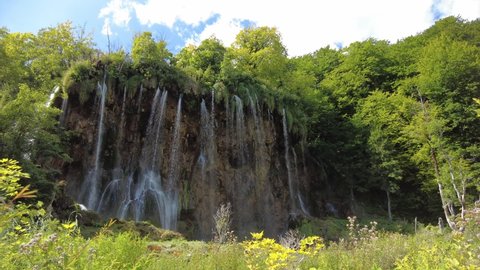 Veliki Prstavac waterfall of Plitvice National Park in Croatia. Natural forest park with lakes and falls in the Lika region. UNESCO World Heritage of Croatia named Plitvicka Jezera