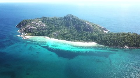 Aerial footage of the beautiful coastline of Mahe, Seychelles 