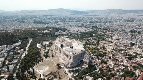 Aerial footage of the Acropolis of Athens