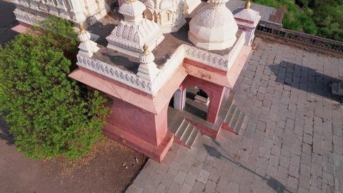 Pune, India - April 03 2022: Aerial footage of Hindu Temple at Tulapur near Pune India.