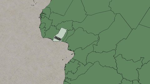 Map showing Ghana From above zooming in. Ghana map location on Africa map,  borders of Ghana 