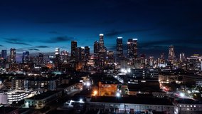 night illuminated flight over Los Angeles city downtown traffic aerial topdown panorama 4k timelapse. 
Los Angeles night evening hyperlapse timelapse buildings skyline downtown - Powered by Shutterstock - Get 15% off with code: PIKWIZARD15