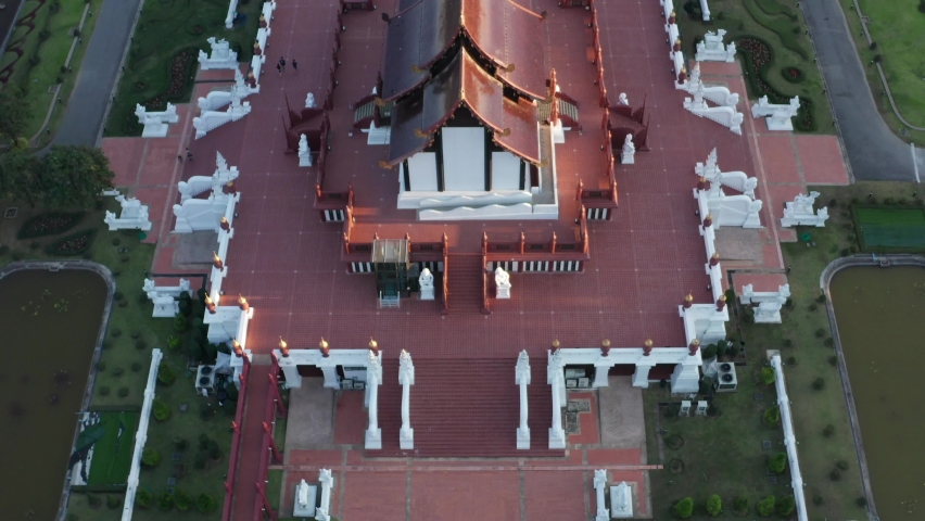 Aerial view of Royal Park Rajapruek, botanical garden and pavilion in Chiang Mai, Thailand