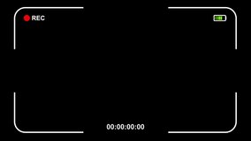 Camera viewfinder digital overlay display. Camera recording frame on a black background