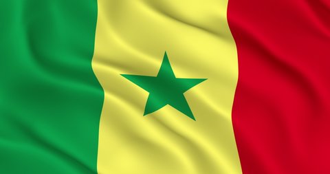 Senegal Flag Smooth Wavy Animation. The National flag of the Republic of Senegal waving in the wind. Loop animation, Realistic 3D render, 60fps. Beautifuly slows down 2 times if interpret as 30 fps
