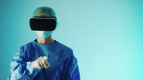 Doctor with vr glasses and full protective uniform touching air with finger. Modern technology concept. High quality 4k footage - Powered by Shutterstock - Get 15% off with code: PIKWIZARD15