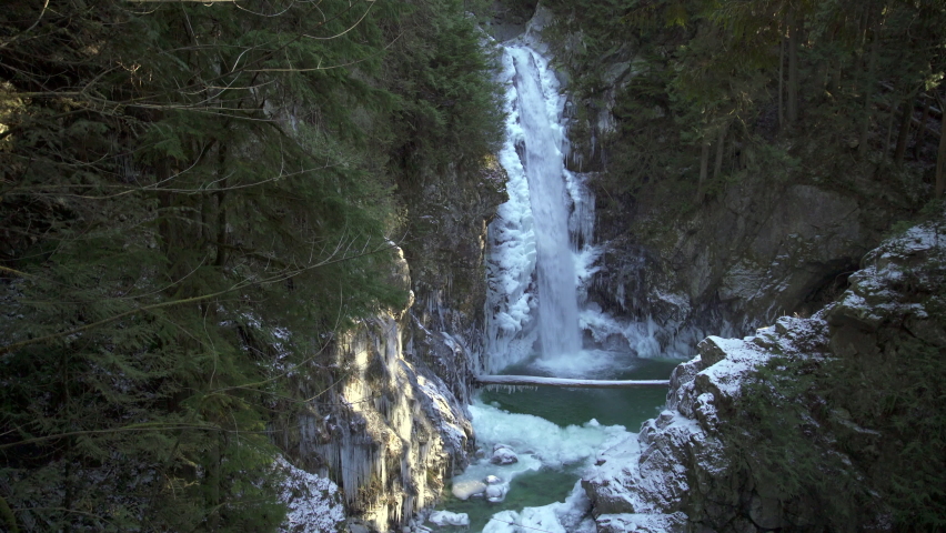 Winter Cascade Falls Mission BC 4K UHD. Cascade Falls winter ice. Located near Mission in the Fraser Valley. 4K. UHD.
