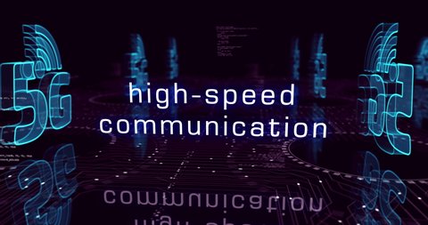 5G high-speed mobile phone communication and iot network symbol abstract cyber concept. Digital technology background seamless and loopable dynamic 3d animation.