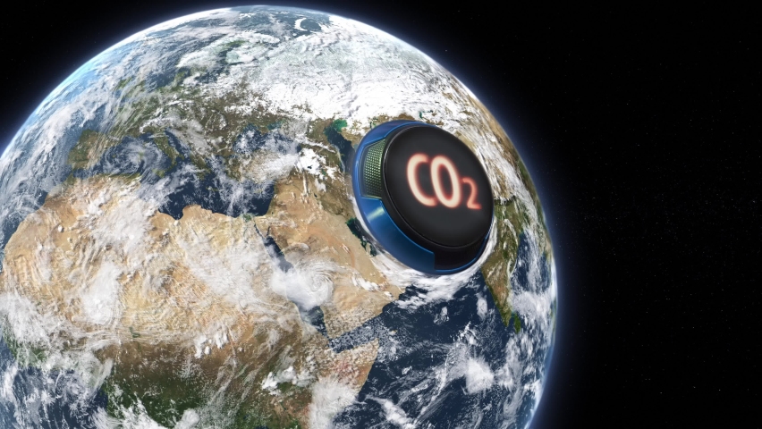The hand turns the earth handle regulator and reduces CO2 emissions. Idea concept of reducing carbon footprint. | Shutterstock HD Video #1088996361