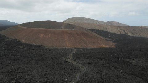 Aerial view of Caldera Blanca, the biggest volcano on Lanzarote island, Lanzarote, Canary Islands, Spain.