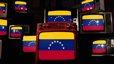 Flag of Venezuela and Vintage Televisions. 4K Resolution.
