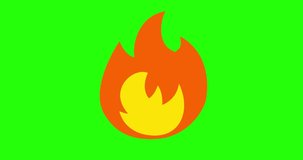 Fire Emoji reaction, icon animation on green background _ Green screen ideal for video overlay _ Seamless video