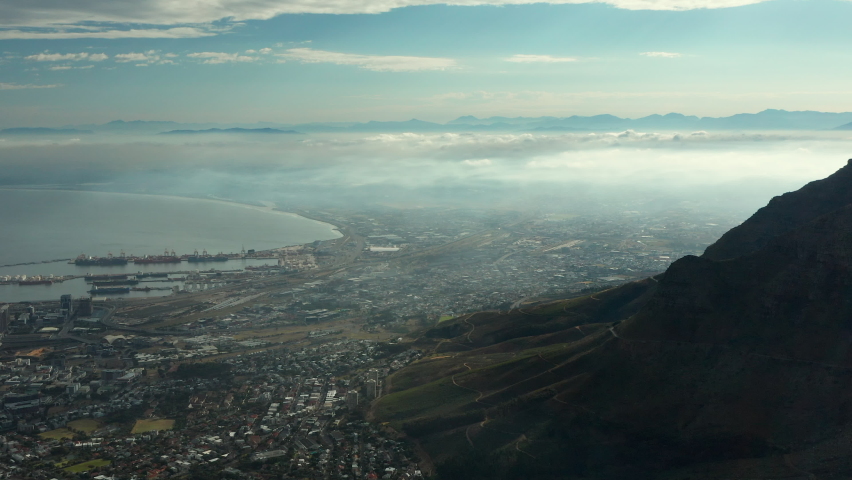 Aerial Panoramic View Of Cape Town City Center In South Africa. 
