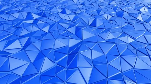Realistic abstract looping 3D animation of the moving blue plastic triangles pattern rendered in UHD as motion background