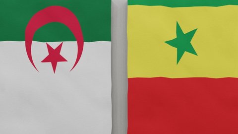Algeria vs Senegal at the chess board. The concept of political relations between countries. 3d animation