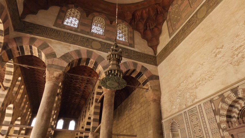 Chandelier details of Mamluk Sultan al-Nasir Muhammad ibn Qalawun mosque, Cairo citadel in Egypt. Low angle